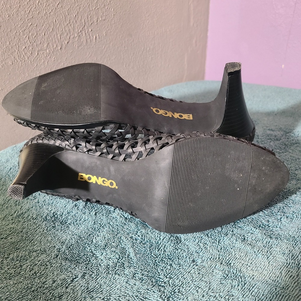 Bongo Breezy Black Woven Peep Toe Heels Bow Accent Women Size 10 - Picture 6 of 8